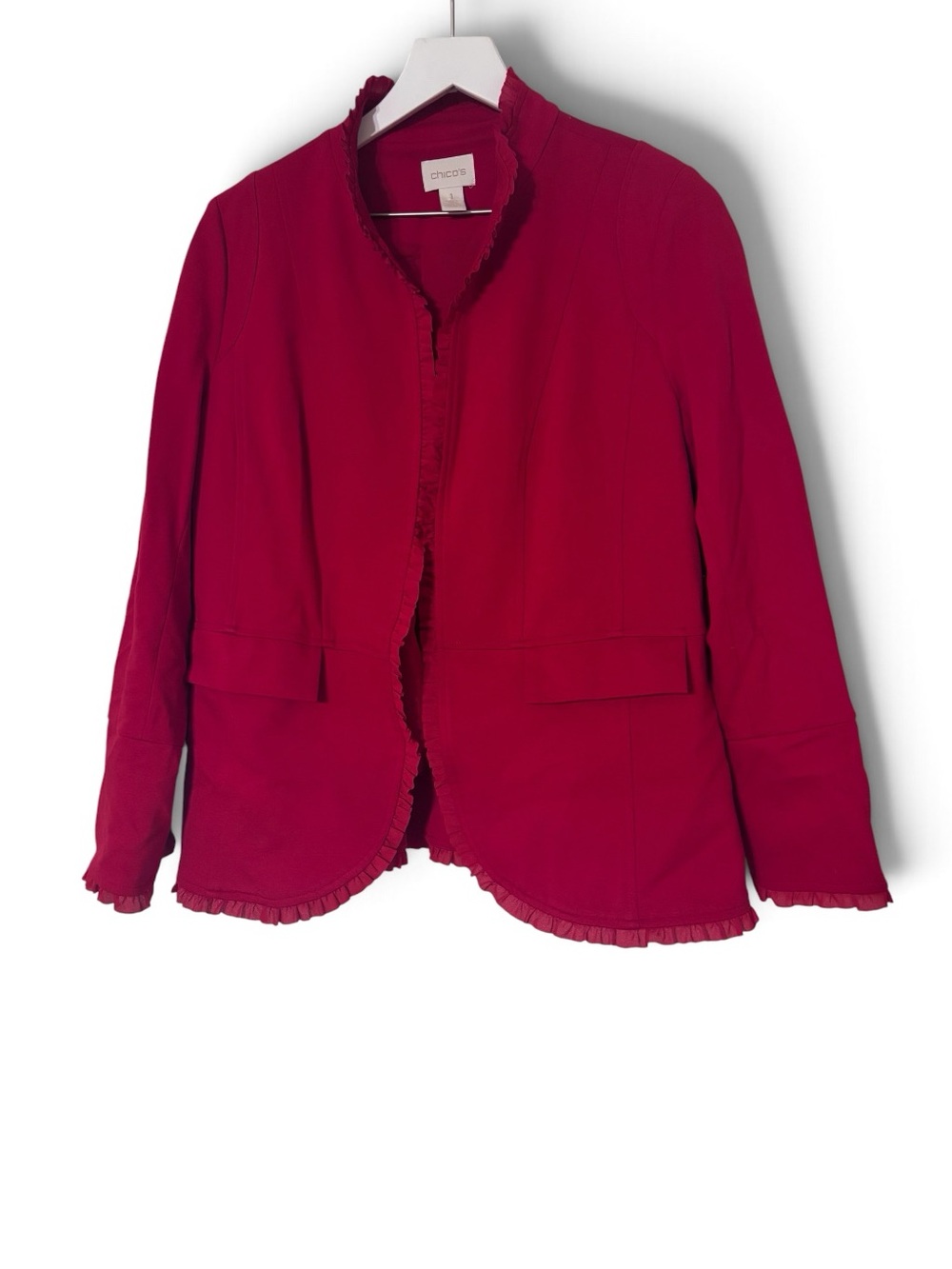 Chico's Red Ruffle-Trim Blazer - Picture 2 of 6